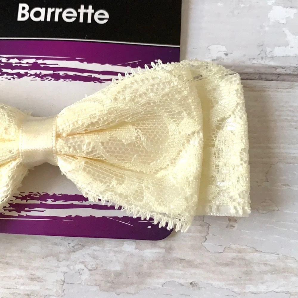 Girls Lace Hair Bow Alligator Clip Barrette Cream Brand NEW